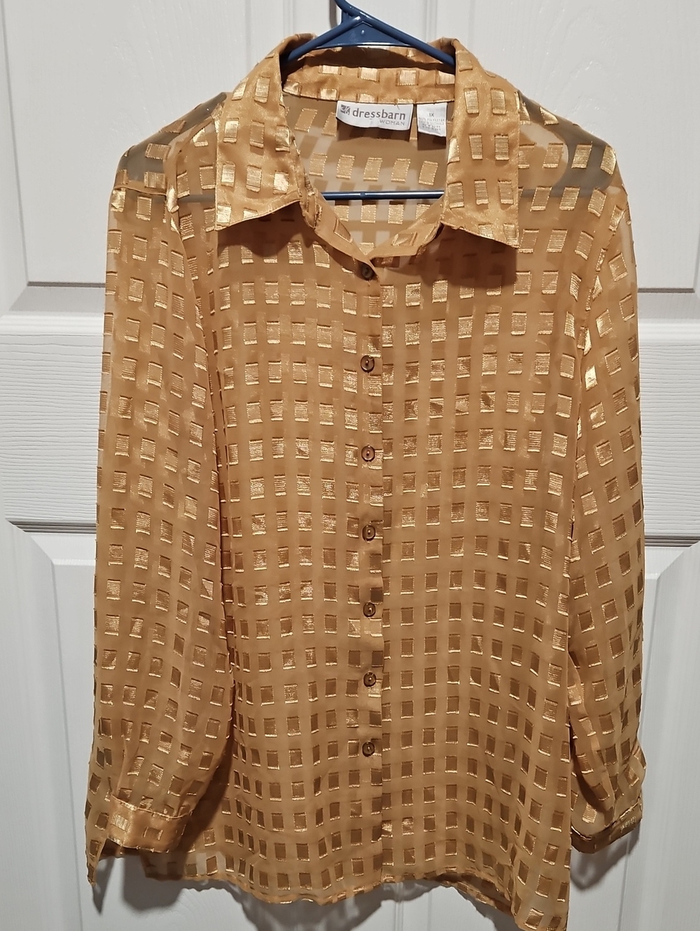 dressbarn Gold Grid Button-Up Blouse